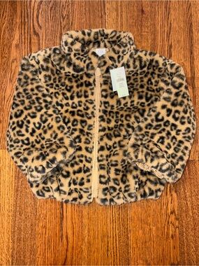 NWT Gap Kids Leopard Print Faux Fur Jacket - Beige 2T